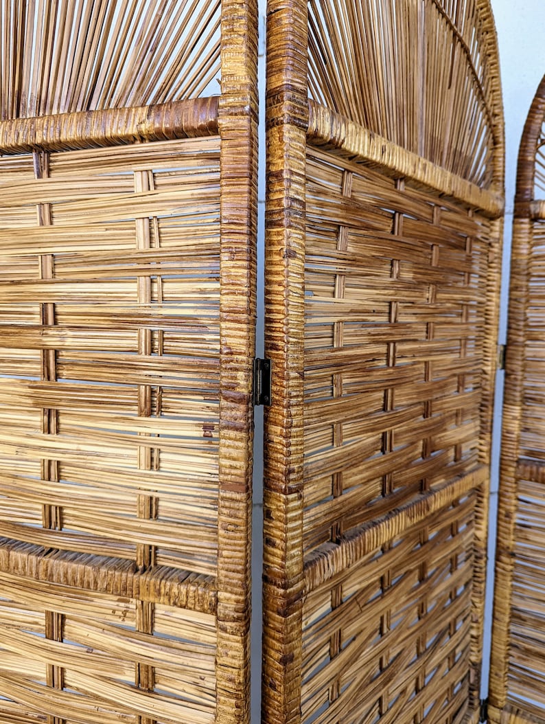 Vintage Bohemian Split Reed 3 Panel Room Divider Screen image 5