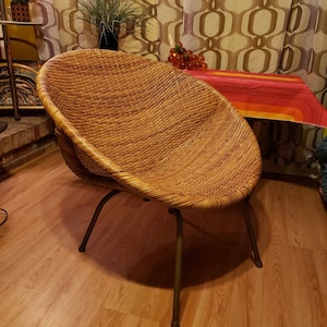 Vintage Arthur Umanoff Inspired Rattan and Metal Hoop Chair image 1