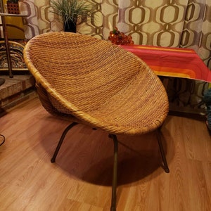 Vintage Arthur Umanoff Inspired Rattan and Metal Hoop Chair image 1