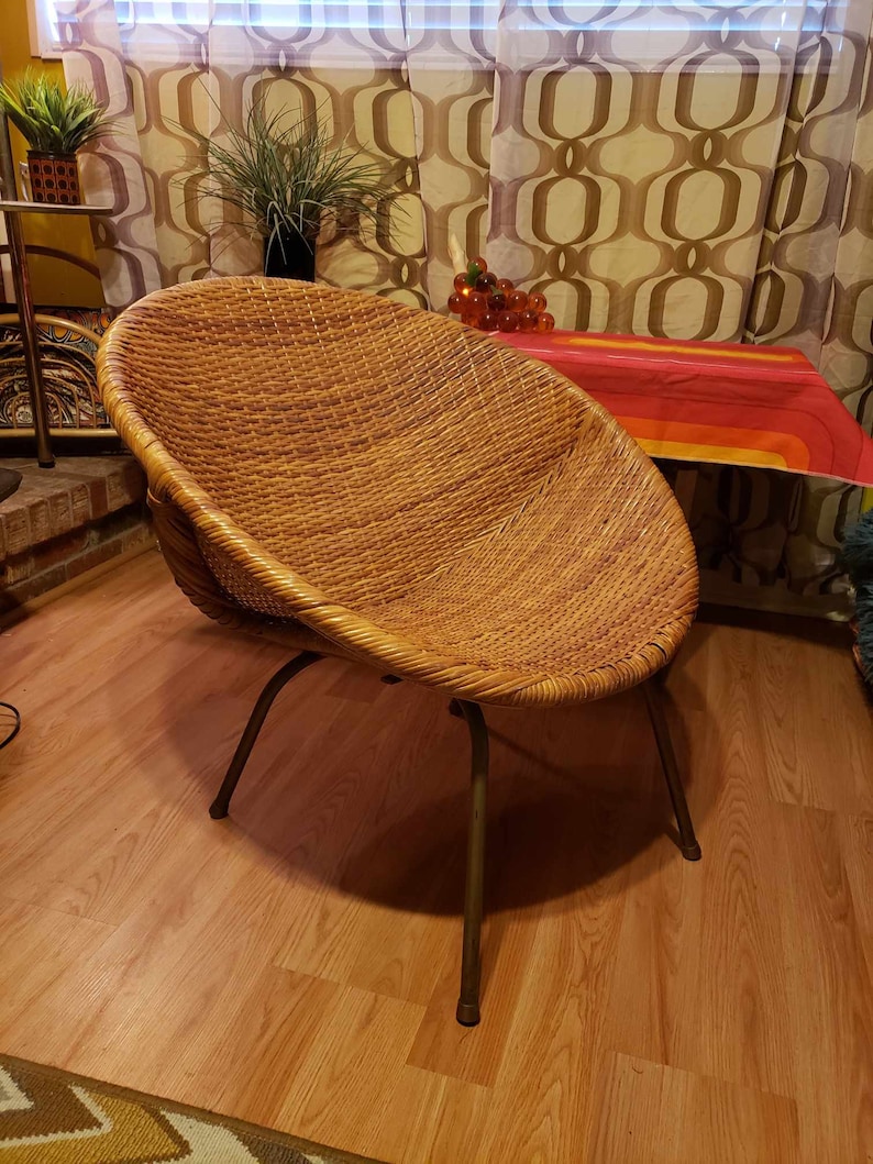 Vintage Arthur Umanoff Inspired Rattan and Metal Hoop Chair image 1