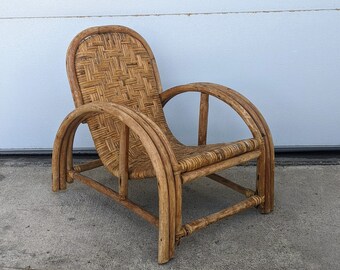 Vintage Childrens 3 Strand Rattan Lounge Chair