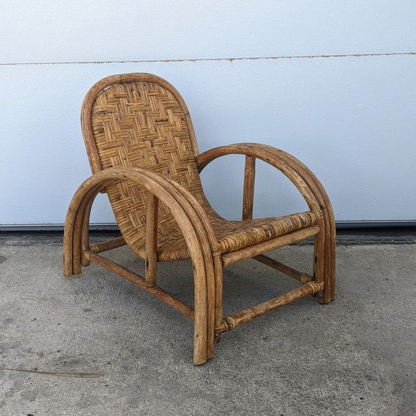 Vintage Childrens 3 Strand Rattan Lounge Chair