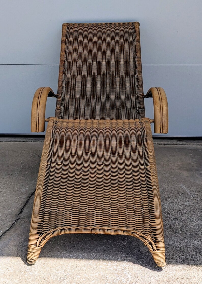 Vintage Mid Century Wicker and Rattan Chaise Lounge Chair image 4