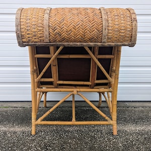 Vintage Bohemian Woven Reed Lounge Chair and Ottoman Set image 4