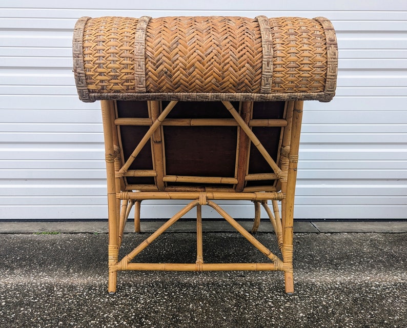 Vintage Bohemian Woven Reed Lounge Chair and Ottoman Set image 4