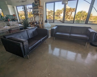 1970's Italian Leather Sofa and Loveseat - Set of 2