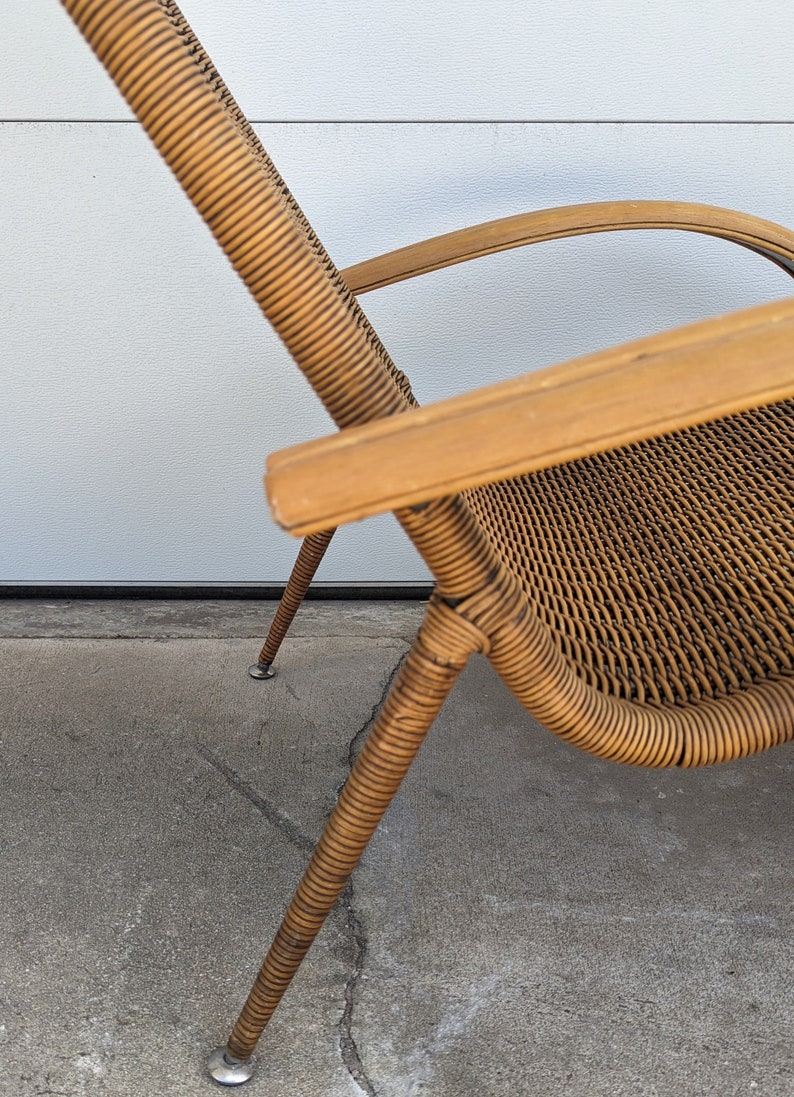 Vintage Mid Century Wicker and Rattan Chaise Lounge Chair image 7