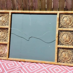 Vintage 1960's Rattan and Reed Wall Mirror with Sunburst Accent image 6