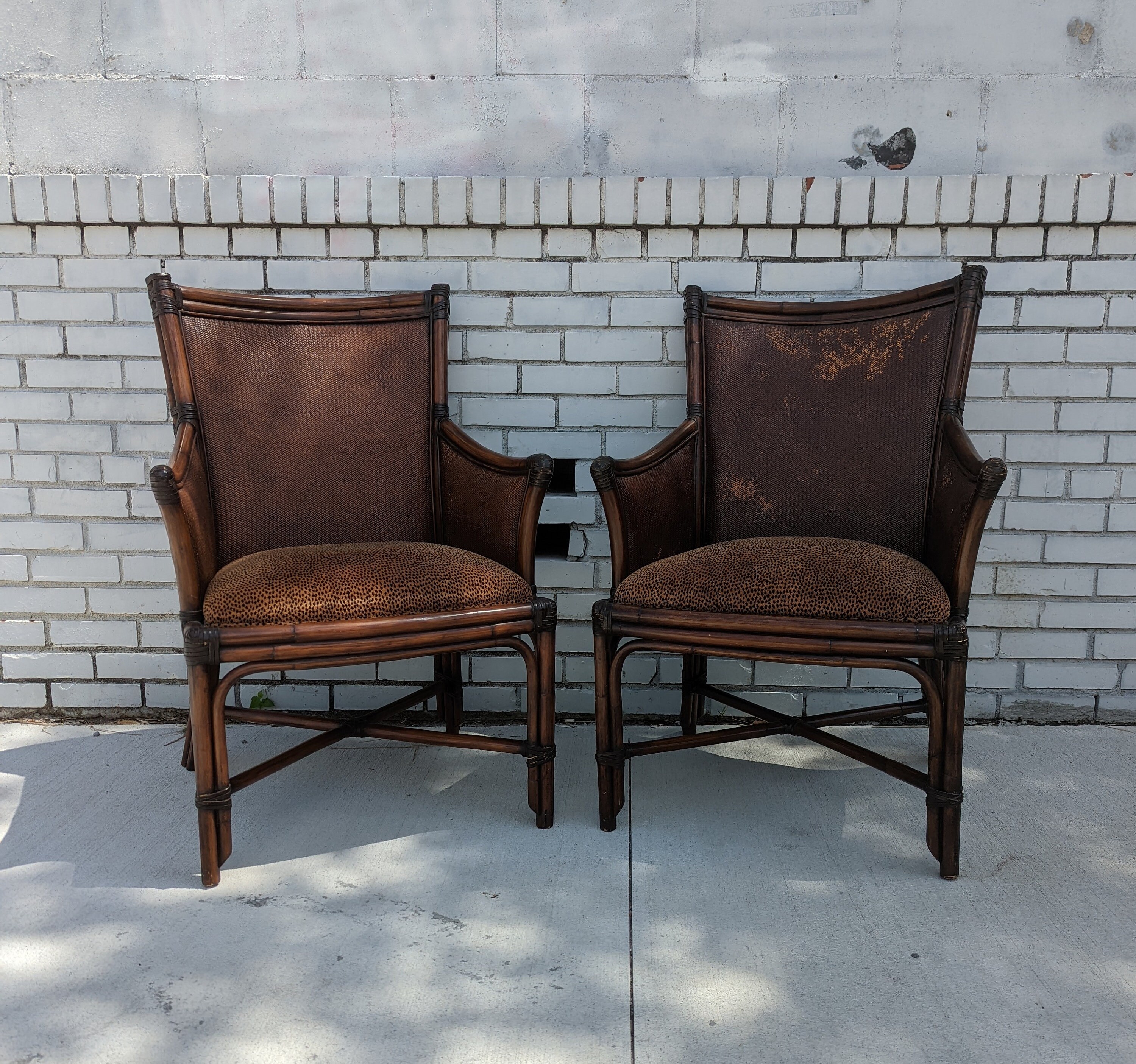 Vintage Thomasville Tommy Bahama Style Rattan Arm Chairs Set of