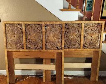 Vintage Rattan and Cane Sunburst Twin Size Headboards - set of 2