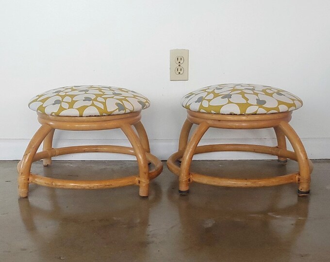 Vintage Modern Stackable Low Rattan Stools Set of 2 Etsy