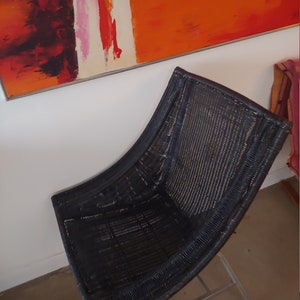 Vintage Modern Black Wicker Lounge Chairs on Metal Base Set of 2 image 6