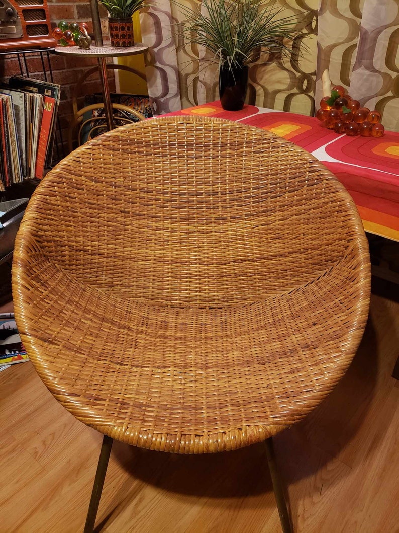 Vintage Arthur Umanoff Inspired Rattan and Metal Hoop Chair image 5