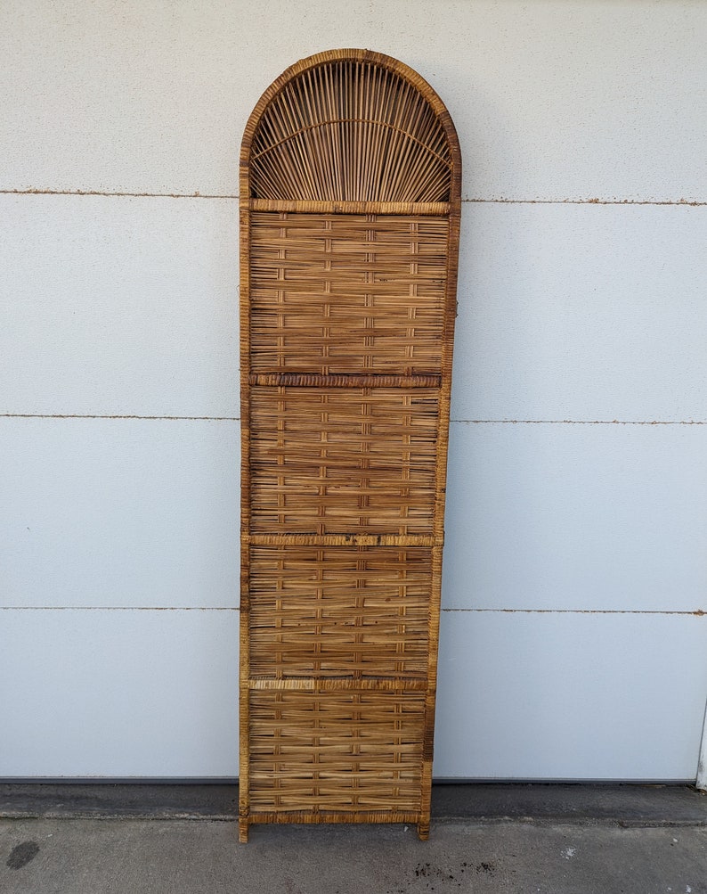 Vintage Bohemian Split Reed 3 Panel Room Divider Screen image 7