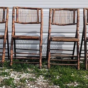 Vintage Mid Century Modern Tortoise Rattan Bamboo Folding Chairs - Set of 4