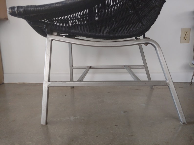 Vintage Modern Black Wicker Lounge Chairs on Metal Base Set of 2 image 4