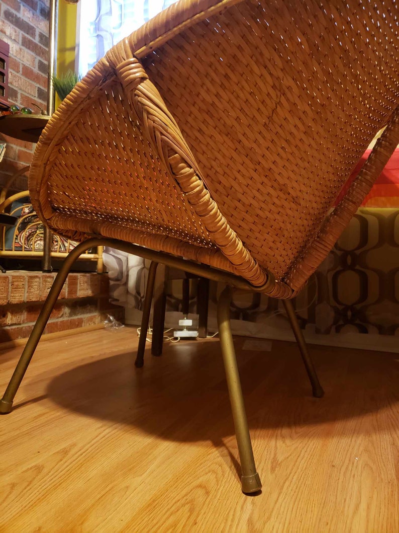 Vintage Arthur Umanoff Inspired Rattan and Metal Hoop Chair image 9