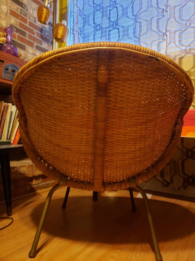 Vintage Arthur Umanoff Inspired Rattan and Metal Hoop Chair image 10