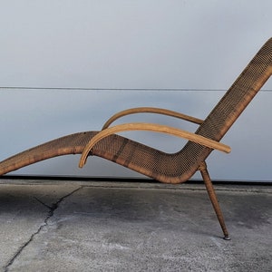Vintage Mid Century Wicker and Rattan Chaise Lounge Chair image 1
