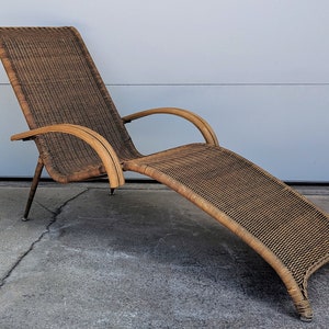 Vintage Mid Century Wicker and Rattan Chaise Lounge Chair image 3