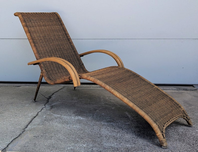 Vintage Mid Century Wicker and Rattan Chaise Lounge Chair image 3