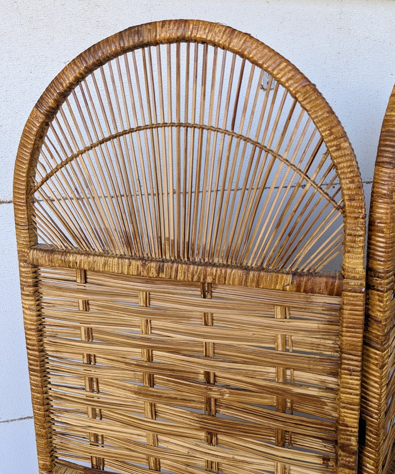Vintage Bohemian Split Reed 3 Panel Room Divider Screen image 4
