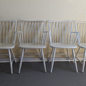 Vintage Modern Faux Bamboo Windsor Dining Arm Chairs Set of 4 image 1