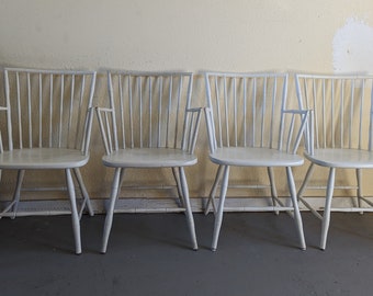 Vintage Modern Faux Bamboo Windsor Dining Arm Chairs - Set of 4