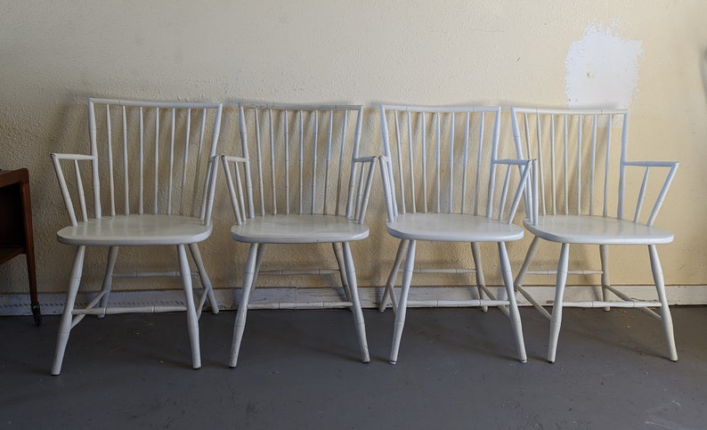 Vintage Modern Faux Bamboo Windsor Dining Arm Chairs Set of 4 image 1