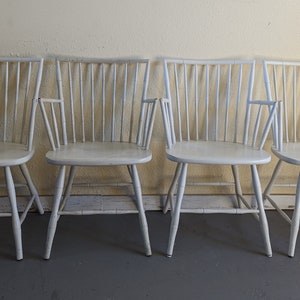 Vintage Modern Faux Bamboo Windsor Dining Arm Chairs Set of 4 image 2