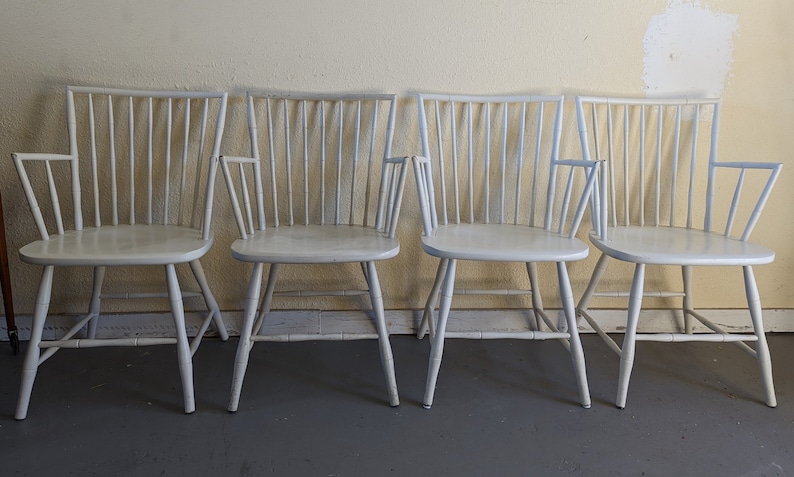 Vintage Modern Faux Bamboo Windsor Dining Arm Chairs Set of 4 image 2