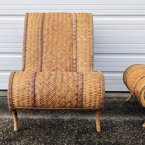 Vintage Bohemian Woven Reed Lounge Chair and Ottoman Set image 2