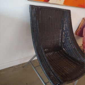 Vintage Modern Black Wicker Lounge Chairs on Metal Base Set of 2 image 5