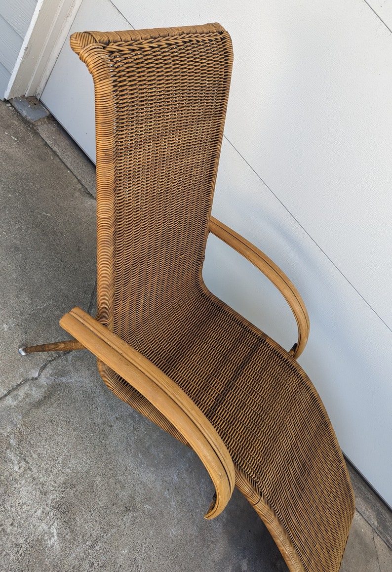 Vintage Mid Century Wicker and Rattan Chaise Lounge Chair image 8