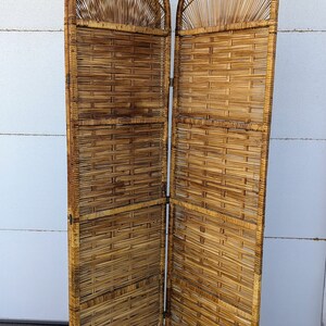 Vintage Bohemian Split Reed 3 Panel Room Divider Screen image 6