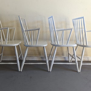 Vintage Modern Faux Bamboo Windsor Dining Arm Chairs Set of 4 image 3