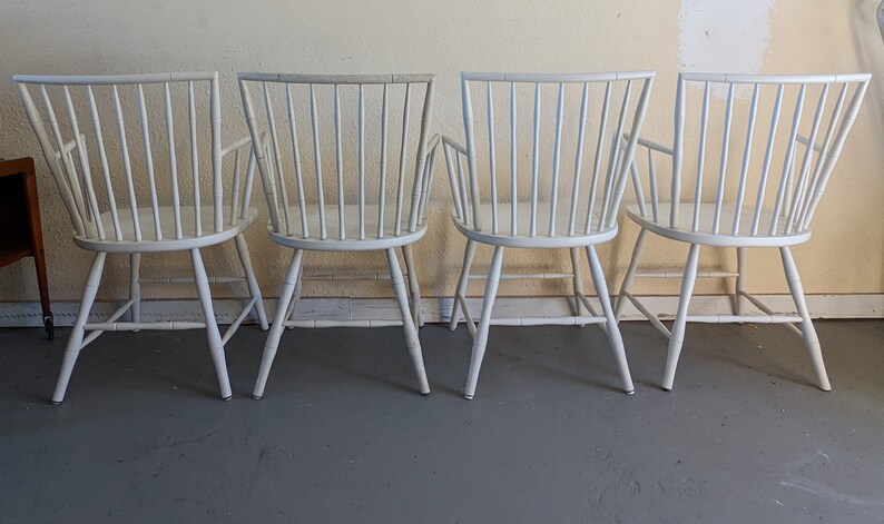 Vintage Modern Faux Bamboo Windsor Dining Arm Chairs Set of 4 image 4