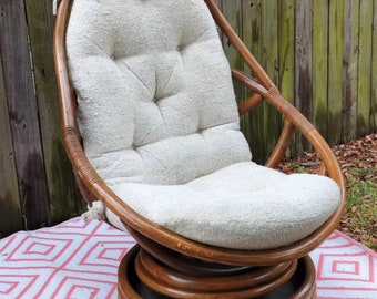 Vintage Bent Rattan Swivel Rocker Lounge Chair