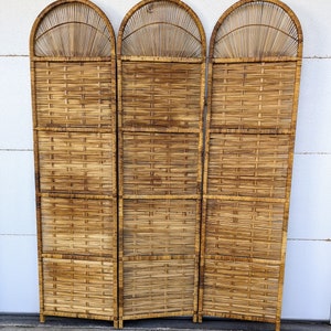 Vintage Bohemian Split Reed 3 Panel Room Divider Screen image 3