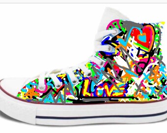 Pair Hand-Painted Street Art Chuck High Tops