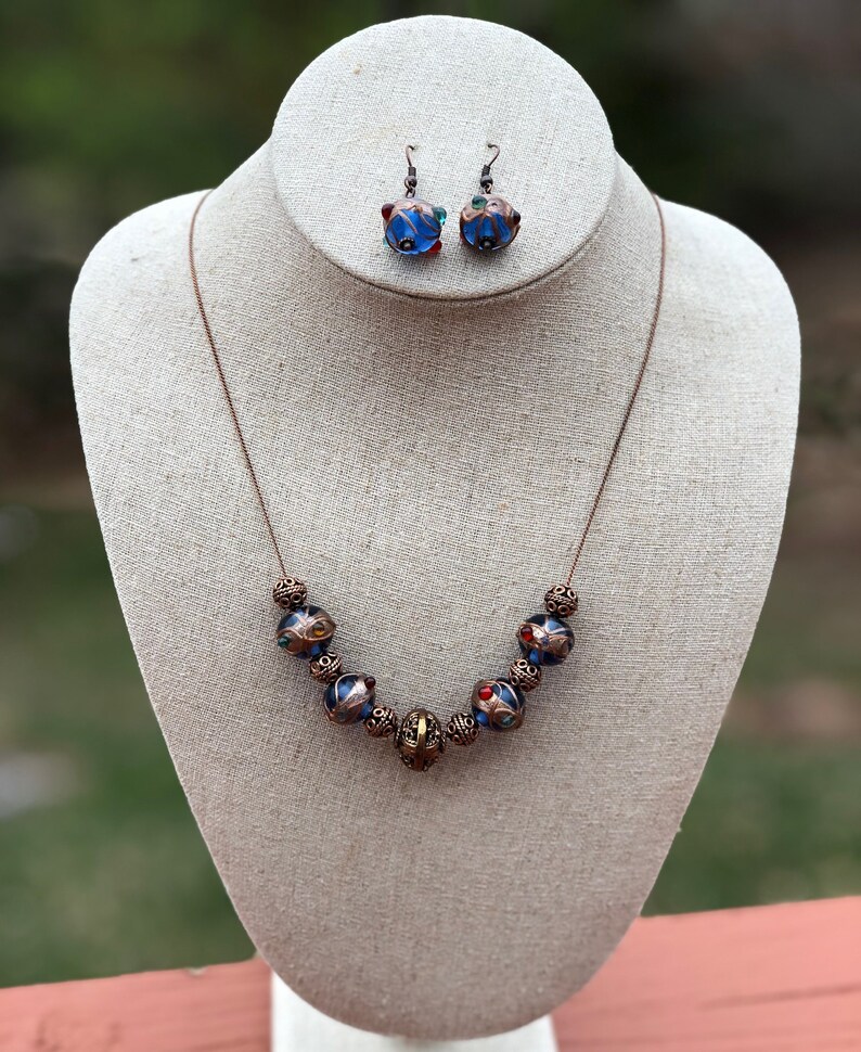 AJ159 and unique Varanasi glass beads necklace set. Etsy