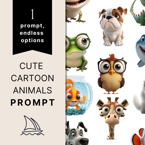 Professional Midjourney Prompt for Cute Cartoon Animals, Midjourney AI Art, Professional AI Art Prompt, Cute Animal Prompts, Cartoon Animal