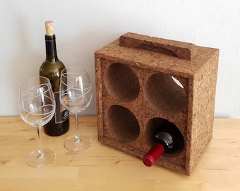 Vintage Mid Century Modern Cork Wine Rack, dark brown, 4 bottle