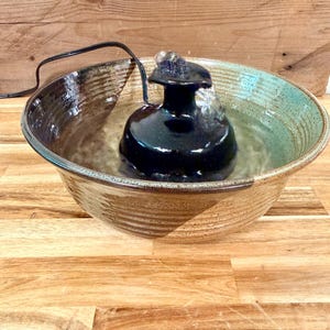 Handmade Stoneware Fountain: Cat Water Feature, Tabletop Decor