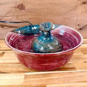 Handmade Stoneware Fountain: Cat Water Feature, Tabletop Decor