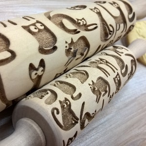 CATS Rolling Pin Wooden rolling pin Laser Cut Pattern Embossing image 1