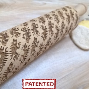 Antient Lizard Pattern Wooden Rolling Pin Laser cut Embossing