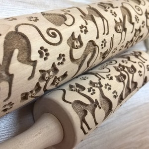 Rolling Pin Glamorous Cats Pattern Embossing Laser Cut image 1