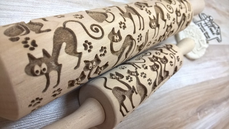 Rolling Pin Glamorous Cats Pattern Embossing Laser Cut image 1