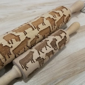 Rolling Pin &quot;Cows, milk, cookies&quot; Handmade Wooden rolling pin cookie, gingerbread